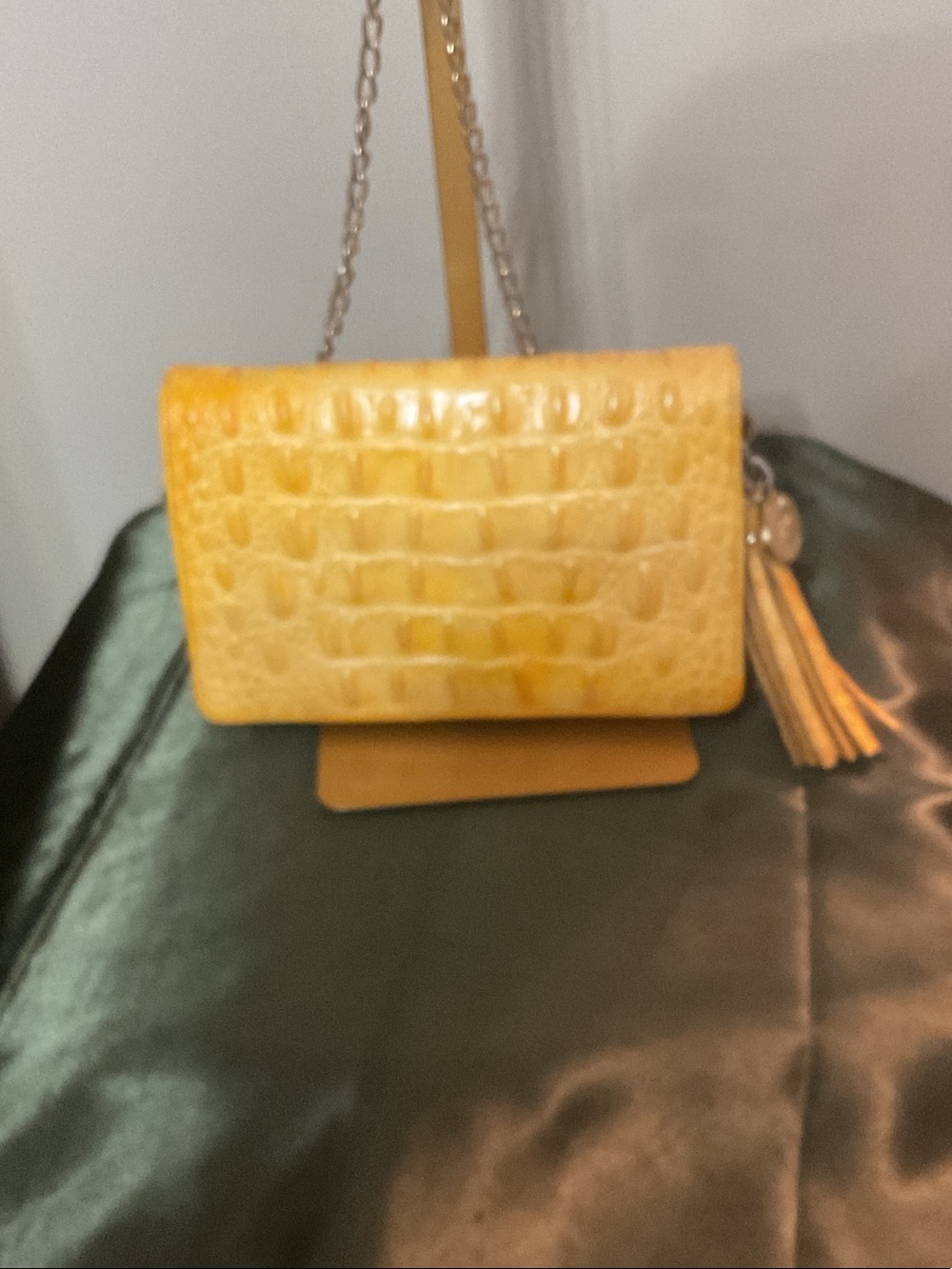 Brahmin Vintage Yellow Croc-Embossed Leather Crossbody with Tassel